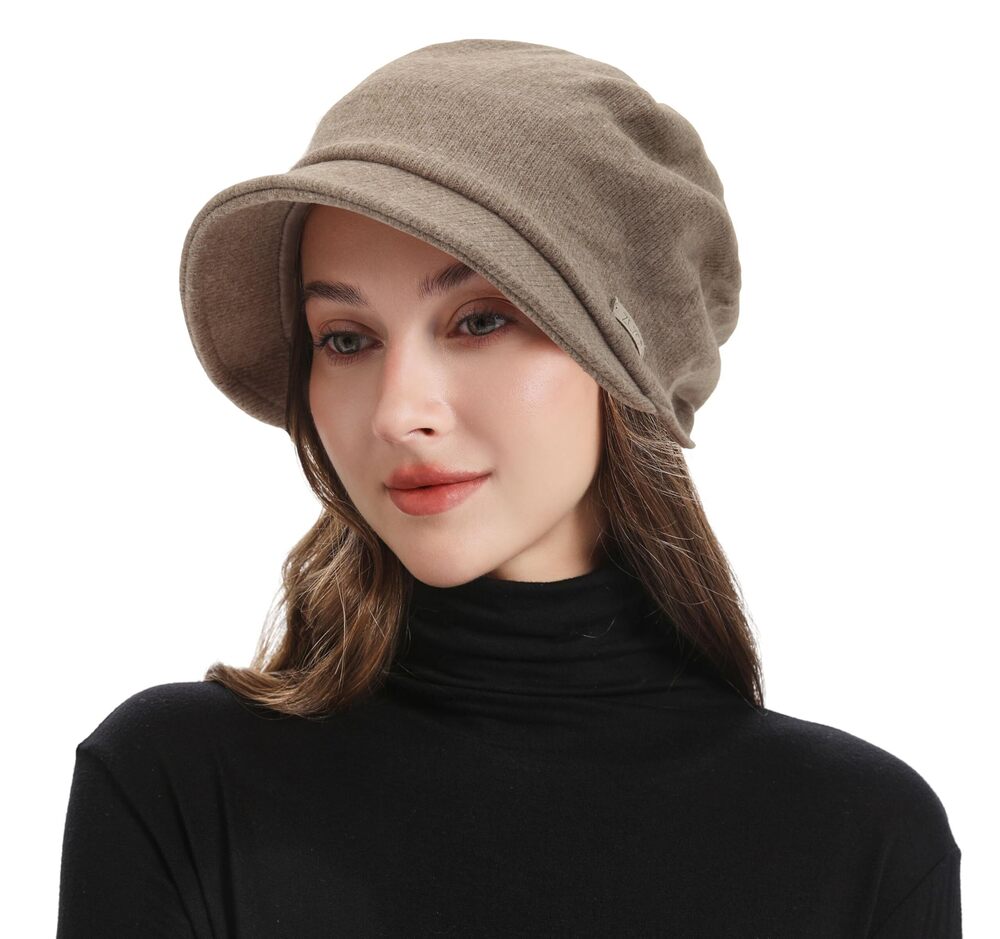 2922 Slouchy Beanie with Short Visor Brim Double Layer Lining Knit Skull